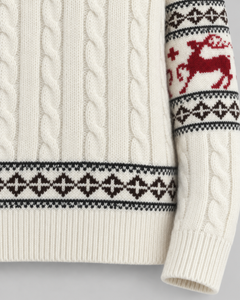 Women's Fair Isle Reindeer Aran Cable Knit Christmas Sweater