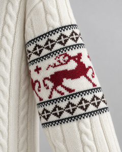 Women's Fair Isle Reindeer Aran Cable Knit Christmas Sweater