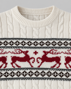 Women's Fair Isle Reindeer Aran Cable Knit Christmas Sweater