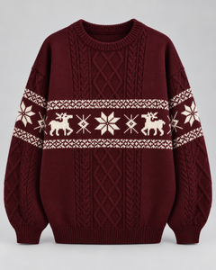 Jersey Navideño Mujer Oversize Trenzas y Renos Tonales