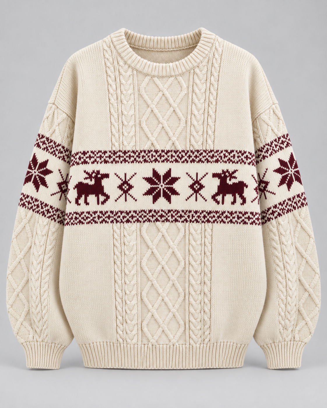 Jersey Navideño Mujer Oversize Trenzas y Renos Tonales