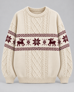 Jersey Navideño Mujer Oversize Trenzas y Renos Tonales
