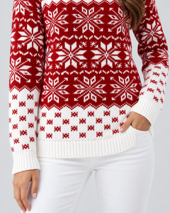 Jersey Navideño Mujer Rojo Copos de Nieve Borde de Cuadros