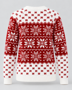 Jersey Navideño Mujer Rojo Copos de Nieve Borde de Cuadros