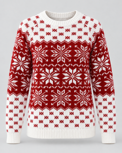 Jersey Navideño Mujer Rojo Copos de Nieve Borde de Cuadros