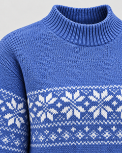 Women's Fair Isle Mock Neck Christmas Sweater with Reindeer Hem