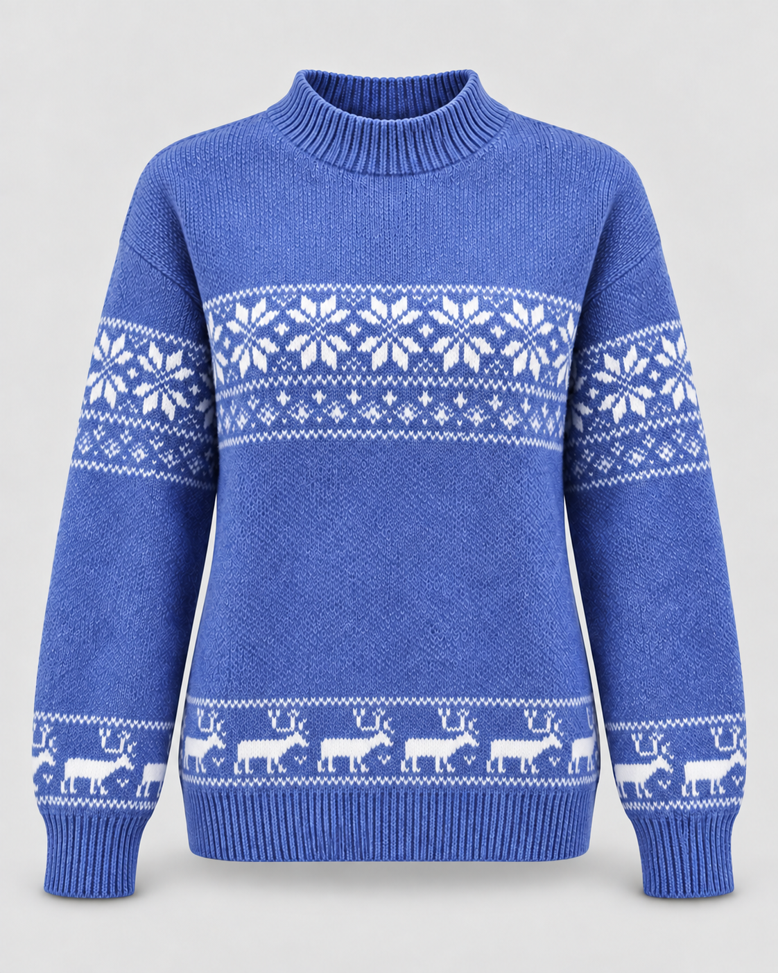 Women's Fair Isle Mock Neck Christmas Sweater with Reindeer Hem