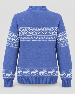Women's Fair Isle Mock Neck Christmas Sweater with Reindeer Hem