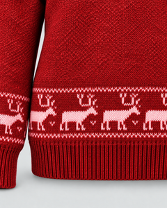 Women's Fair Isle Mock Neck Christmas Sweater with Reindeer Hem