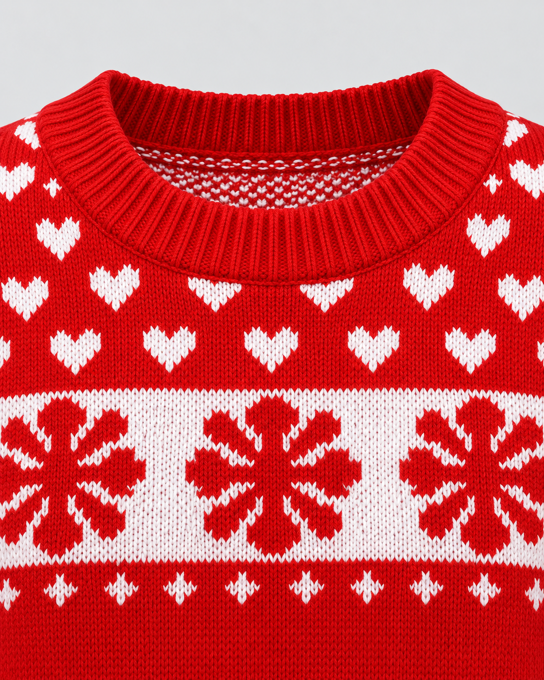 Jersey Navideño Mujer Rojo Renos Copos y Corazones Cuello Redondo
