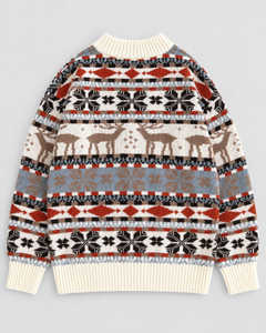 Jersey Navideño Mujer Cuello Alto Renos Terracota y Celeste