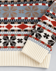 Jersey Navideño Mujer Cuello Alto Renos Terracota y Celeste
