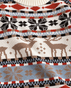 Jersey Navideño Mujer Cuello Alto Renos Terracota y Celeste
