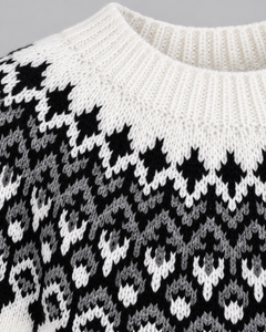 Women's Geometric Fair Isle Crew Neck Sweater Ivory
