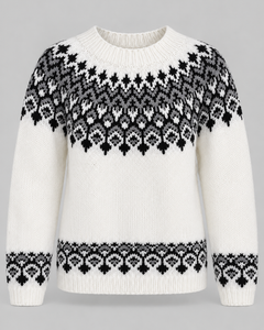 Women's Geometric Fair Isle Crew Neck Sweater Ivory