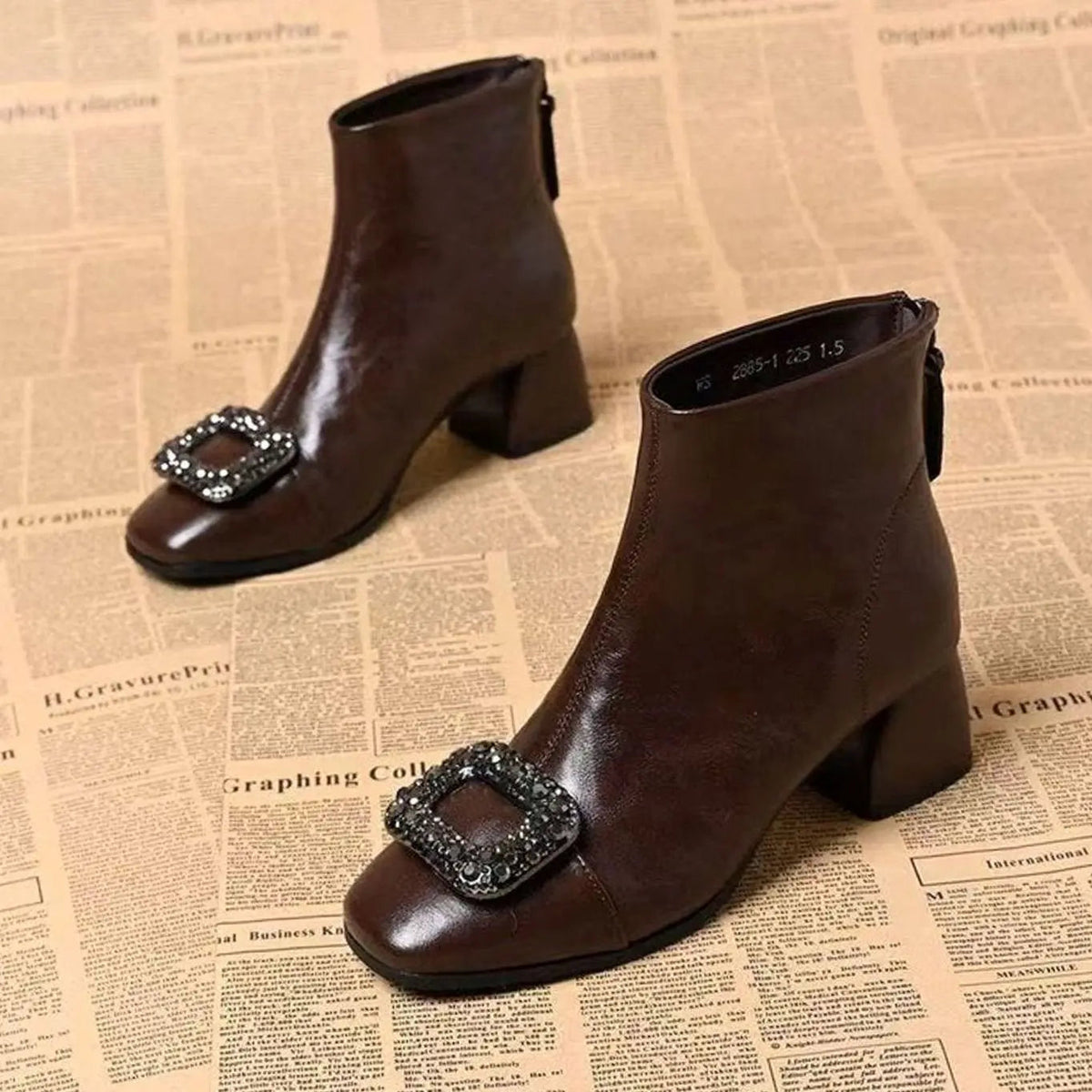 Women's Square Toe Block Heel Buckle Ankle Boots
