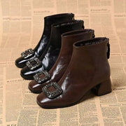 Women's Square Toe Block Heel Buckle Ankle Boots