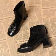 Women's Square Toe Block Heel Buckle Ankle Boots