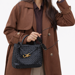 Women's Woven Vegan Leather Tote Bag - Everyday Shoulder Bag